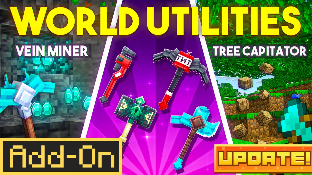 World Utilities Add-On promotional keyart for Minecraft.